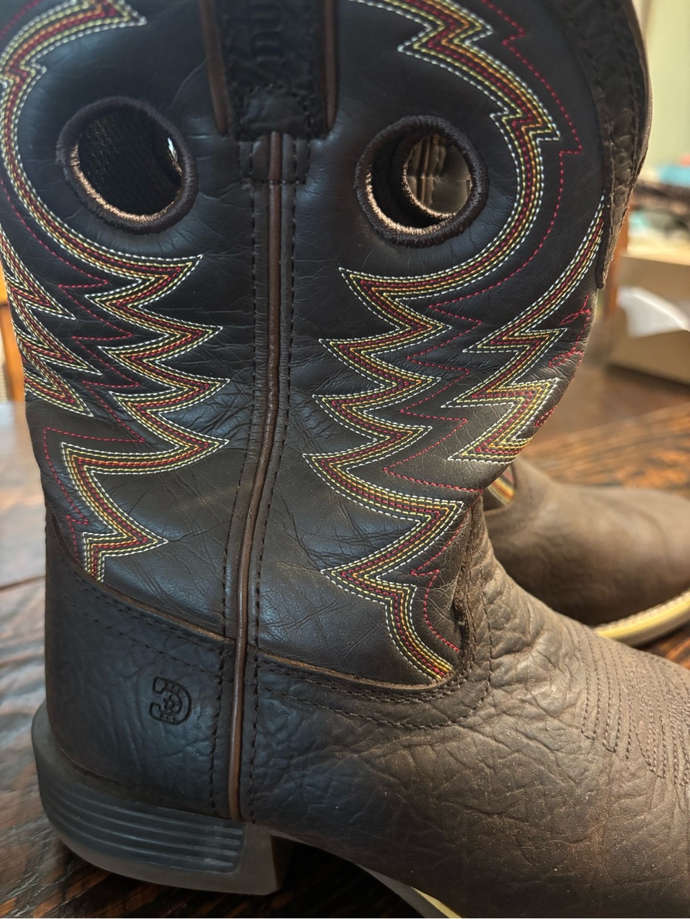 Big Boy Durango Brown Leather Western Cowboy Boots - Multicolor Stitch Detail - Picture 2 of 10